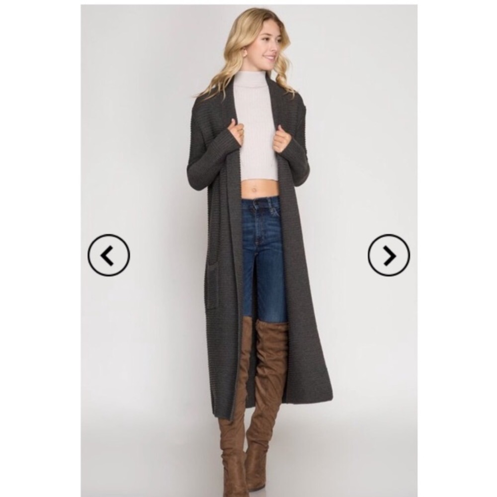 Charcoal Ribbed Duster Sweater